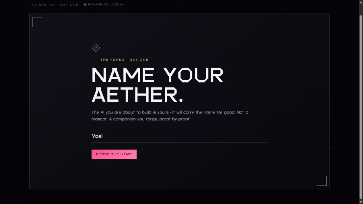 The running Ascent Day One forge asking the operator to name their Aether
